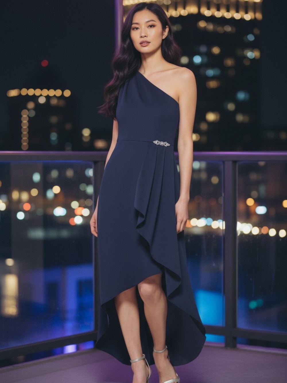 Jessica Howard One-Shoulder Navy Dress- NWT